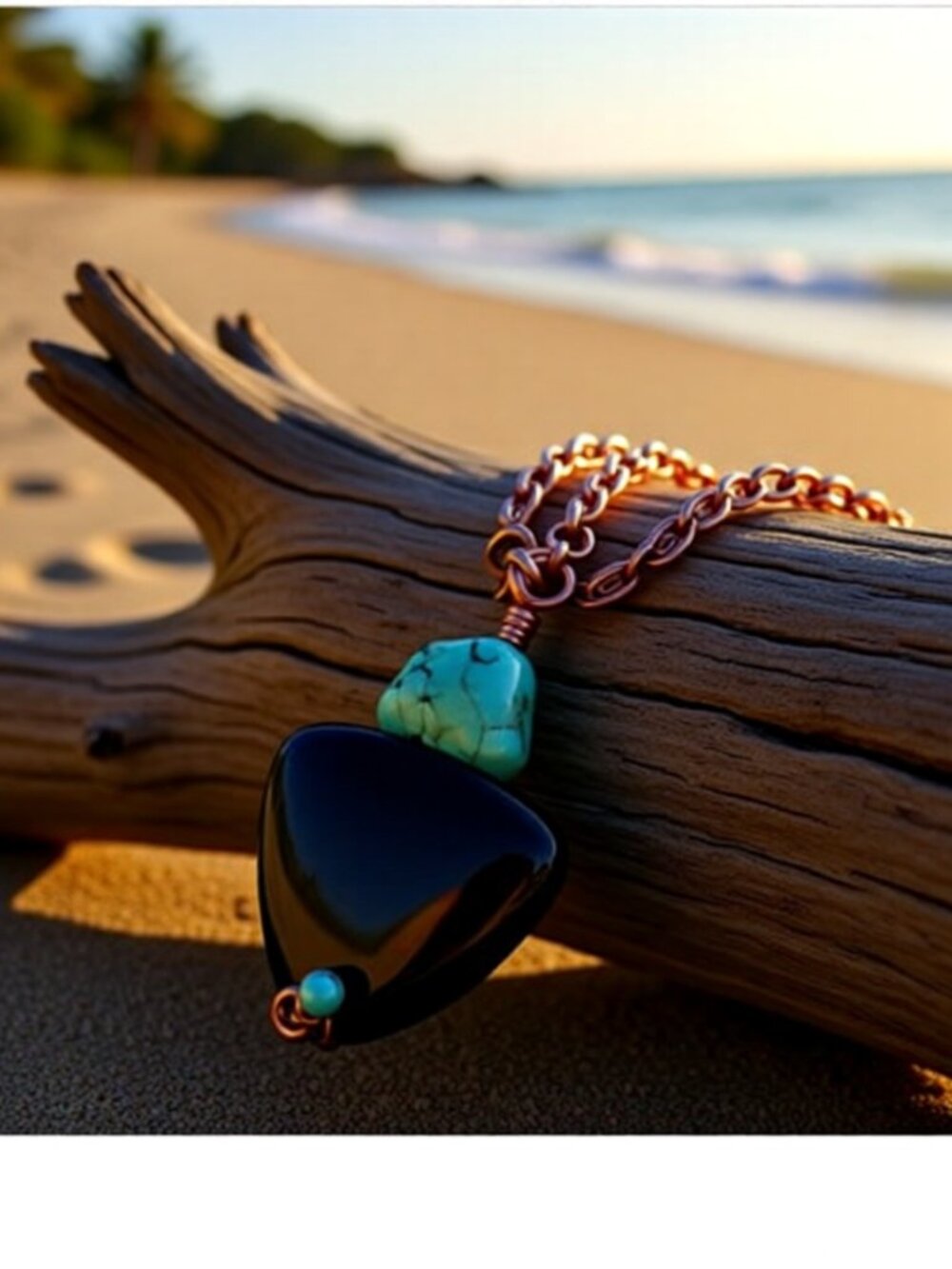 Handmade Gemstone Pendant Necklace! Turquoise Magnesite & Black Jasper City Chic